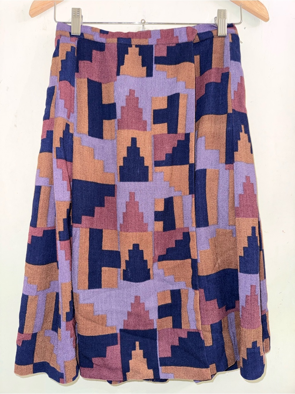 1970s Saint Laurent Rive Gauche Geometric Wrap Skirt FR 40 YSL US M Authentic